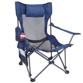 Foldable Camping Chair Collapsible Reclining Chair 330LBS Load Heavy Duty Steel Lawn Chair with Reclining Backrest Angle Cup Holder Pillow Side P (Color: Blue)